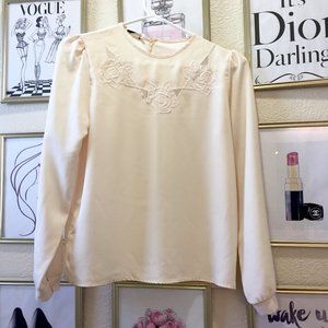 Vintage Cream Lace Romantic Rose Blouse - image 1